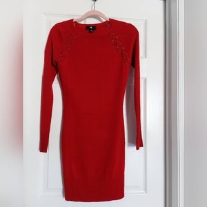iZ Byer lace up red sweater dress